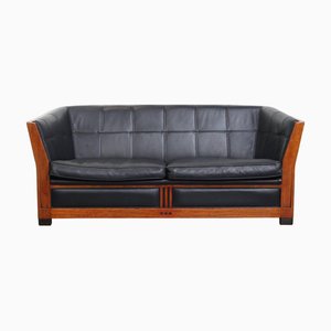 Art Deco Sofa in Leather and Wood