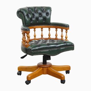Green Cowhide Chesterfield Office Chair on Wheels