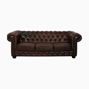 Canapé 3 Places Chesterfield en Cuir Marron