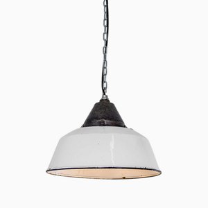 Industrial White Cast Top Enamel Pendant Lamp, 1960s