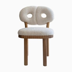 June Chair in Natural Oak and Bouclé Sauvage Fischbacher Fabric by Jérôme Bugara