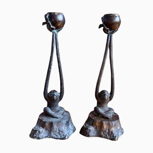 Bougeoirs Vintage en Bronze Patiné, 1950s-70s, Set de 2