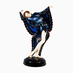 Ballerina Art Deco in abito da farfalla attribuita a Josef Lorenzl per Goldscheider, anni '30