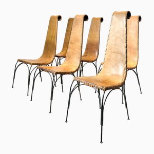 Iranian Leather and Cast Iron Dining Chairs, Set of 8
