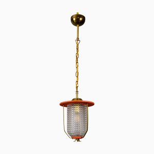 Mid-Century Modern Orange and Brass Lantern Pendant Light, Germany, 1950s