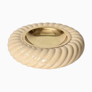 Cream Ceramic and Brass Ashtray or Catchall from Tommaso Barbi, Italy, 1970s