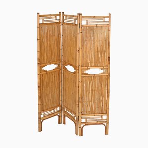 French Riviera Rattan and Bamboo 3-Panel Folding Screen, Italy, 1960
