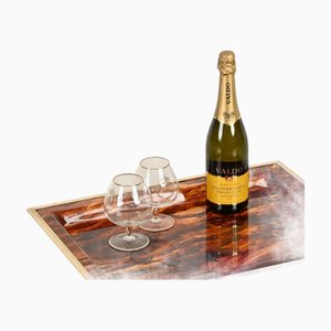 Vassoio da portata rettangolare in vetro acrilico e ottone di Dior, Italia, anni '70