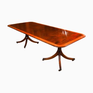 Vintage Crossbanded Twin Pillar Dining Table by William Tillman, 1980s