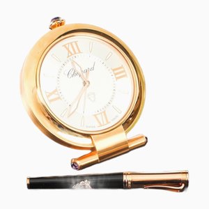 Rose Gold Travelling Alarm Clock and Pen in Presentation Box from Chopard, 20th Century, Set of 3