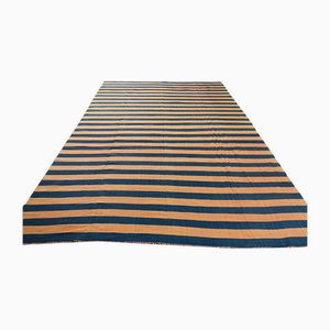 Vintage Dhurrie Flachgewebe in Blau & Orange Streifen von Rug&Kilim, 1950er