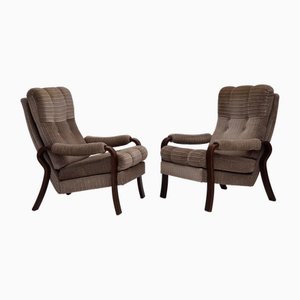 Danish Light Brown Corduroy and Dark Beech Wood Armchairs, 1970s, Set of 2