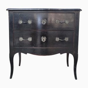 Vintage Louis XV-Style Chest of Drawers in Ebonized Wood and Marble, 1990s