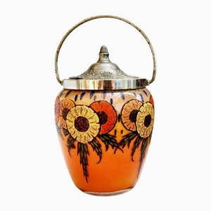 Pot à Biscuits en Verre Peint à la Main, France, 1890s