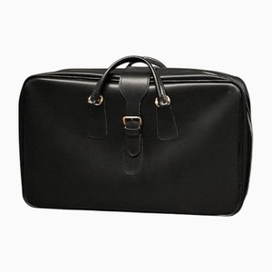 Maleta vintage de cuero genuino negro, años 50