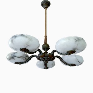 Large Art Deco Alabaster Pendant Light, 1930s