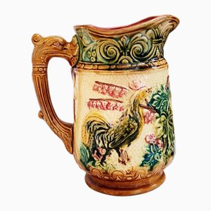 Carafe Coq en Majolique avec Poignée Dragon, France, 1800s