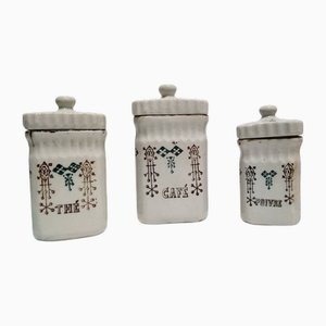 French Terre d'Acier Ironstone Kitchen Jars from Saint Uze, Set of 3