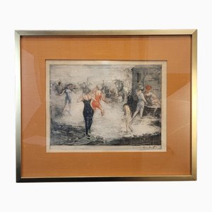 Clement Lambert, Gouache Day at the Beach, 1890s, Paper, Framed