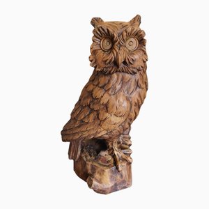 Vintage Hand-Carved Wood Owl, 1920s