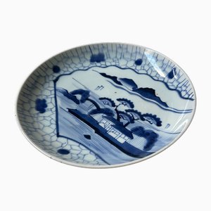 Vintage Blue-and-White Landscape Plate from Arita, 1940s