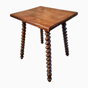 Antique Walnut and Oak Side Table with Barley Twist Legs, 1870