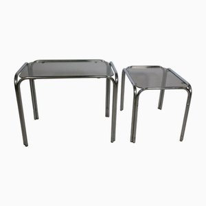 Mid-Century Chrome and Glass Nesting Tables, 1970s, Set of 2