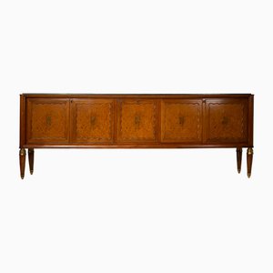 Vintage Italian Sideboard in Walnut and Birch with Green Alpine Marble by Paolo Buffa, 1956