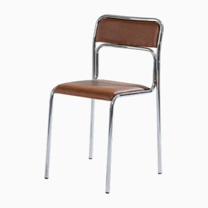 Tubular Steel and Cognac Leatherette Chair, 1980s