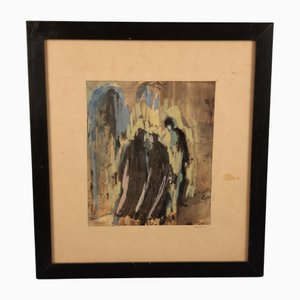 Enrico Garavelli, Abstract Figures, 1970s, Tempera on Paper, Framed
