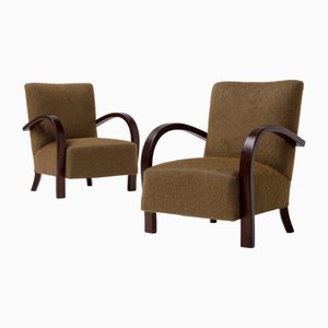 Large Art Deco Armchairs in Oak with Alpaca and Mohair Blend, 1940s, Set of 2