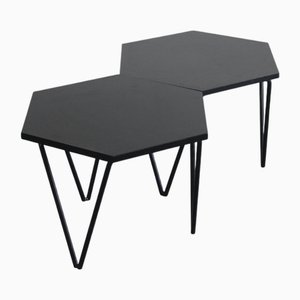 Hexagonal Coffee Tables in Wood and Metal by Gio Ponti from ISA, 1950s, Set of 2