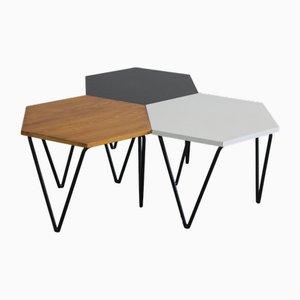 Tavolini da caffè esagonali in legno e metallo di Gio Ponti di ISA, anni '50, set di 3