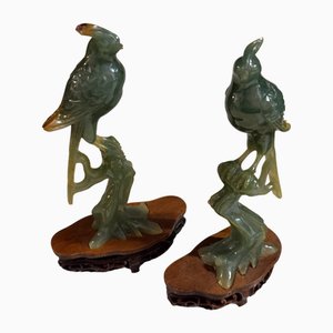 Asian Jade Style Sculptures in Green Stone, 1800s, Set of 2