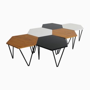 Hexagonal Coffee Tables in Wood and Metal by Gio Ponti from ISA, 1950s, Set of 6