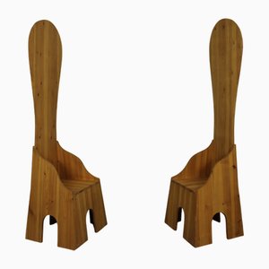 Fratina High Chairs in Pine by Mario Ceroli for Poltronova, 1972, Set of 2