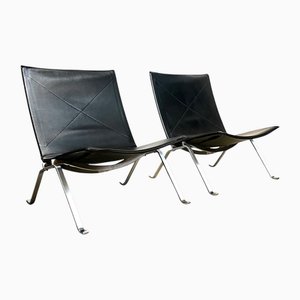 Black Leather PK22 Lounge Chairs by Poul Kjærholm for Fritz Hansen, Denmark, 1960s, Set of 2