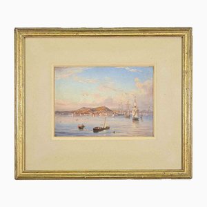 Inconnu, vue sur le golfe de Naples, années 1800, gouache sur papier, encadrée