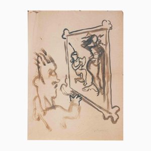 Mino Maccari, The Painter and The Painting, 1938, Watercolor on Paper