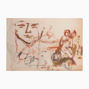 Mino Maccari, Figures, 1960, Mixed Media