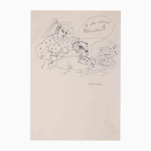 Mino Maccari, Who are you writing to, darling?, 1960s, Paper