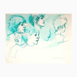 Mino Maccari, Portraits, 1960, Ink and Watercolor