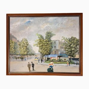 Jc Perot, Place Pigalle, Oil on Canvas, Framed