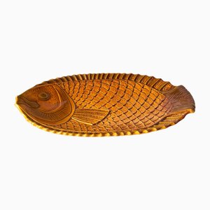 Mid-Century French Yellow and Brown Glazed Ceramic Decorative Dish, 1970s