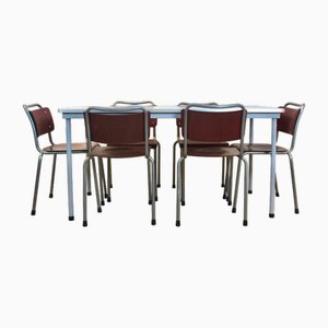 Dining Table and Chairs by W. H. Gispen for Delft Technical University, Netherlands, 1950s, Set of 7