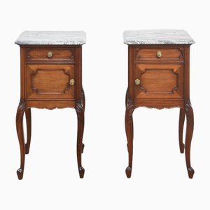 Tables de Chevet en Noyer avec Dessus en Marbre, 1890s, Set de 2