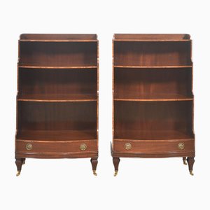 Mahogany Inlaid Open Bookcases, 1890s, Set of 2