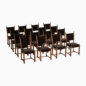 Moderne dänische Esszimmerstühle aus Eiche & Mohair, Henning Kjærnulf zugeschrieben, 1950er, 16 . Set