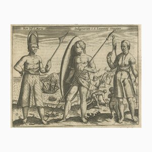 Grabado holandés de pueblos indígenas, 1611, papel