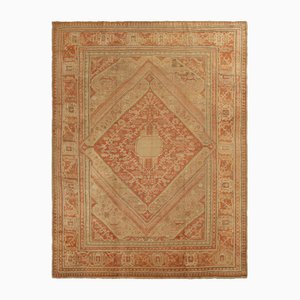 Tappeto Oushak antico marrone e oro con motivo a medaglione